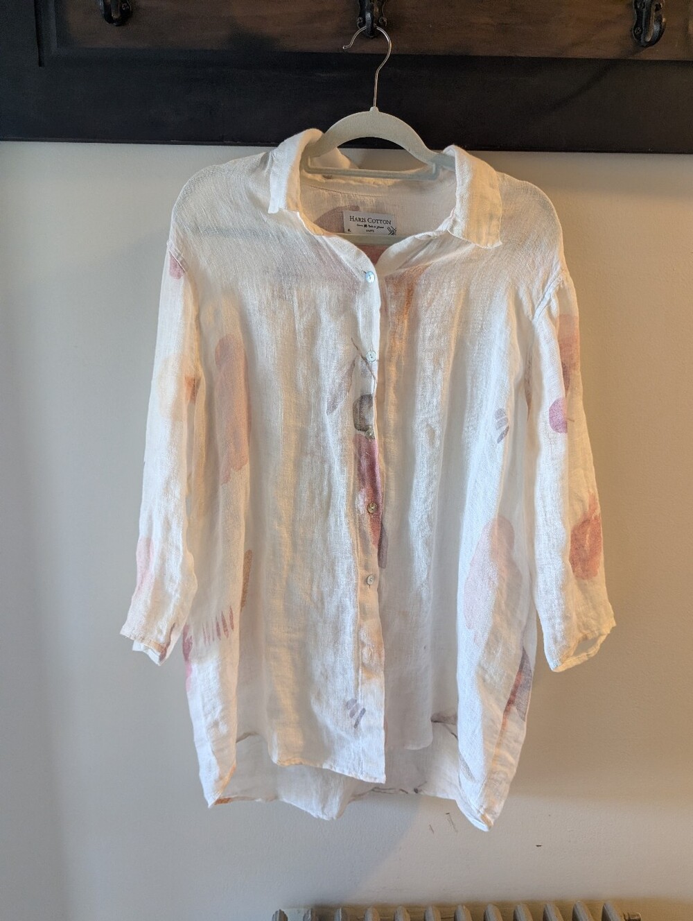 Haris Cotton Hand-Crafted White Linen Button-Up Top with Subtle Accents